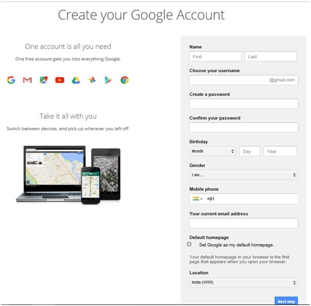 Google Account Sign Up