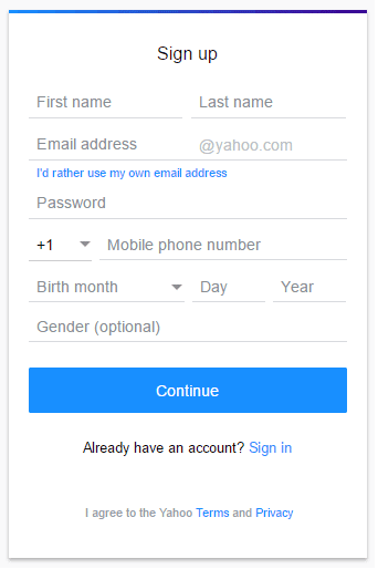 Yahoo account mail Sign Up